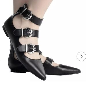 Killstar Black Oracle Gothic Strap Buckle Flats